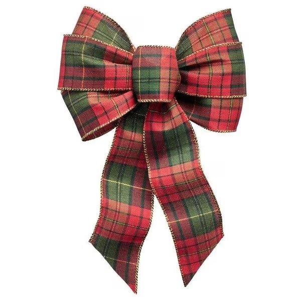 Gift Bow, 812 x 14 in, Hand Tied Design, Cloth, BlackGreenGoldRed, Holiday Trims, Mfr#: 6123